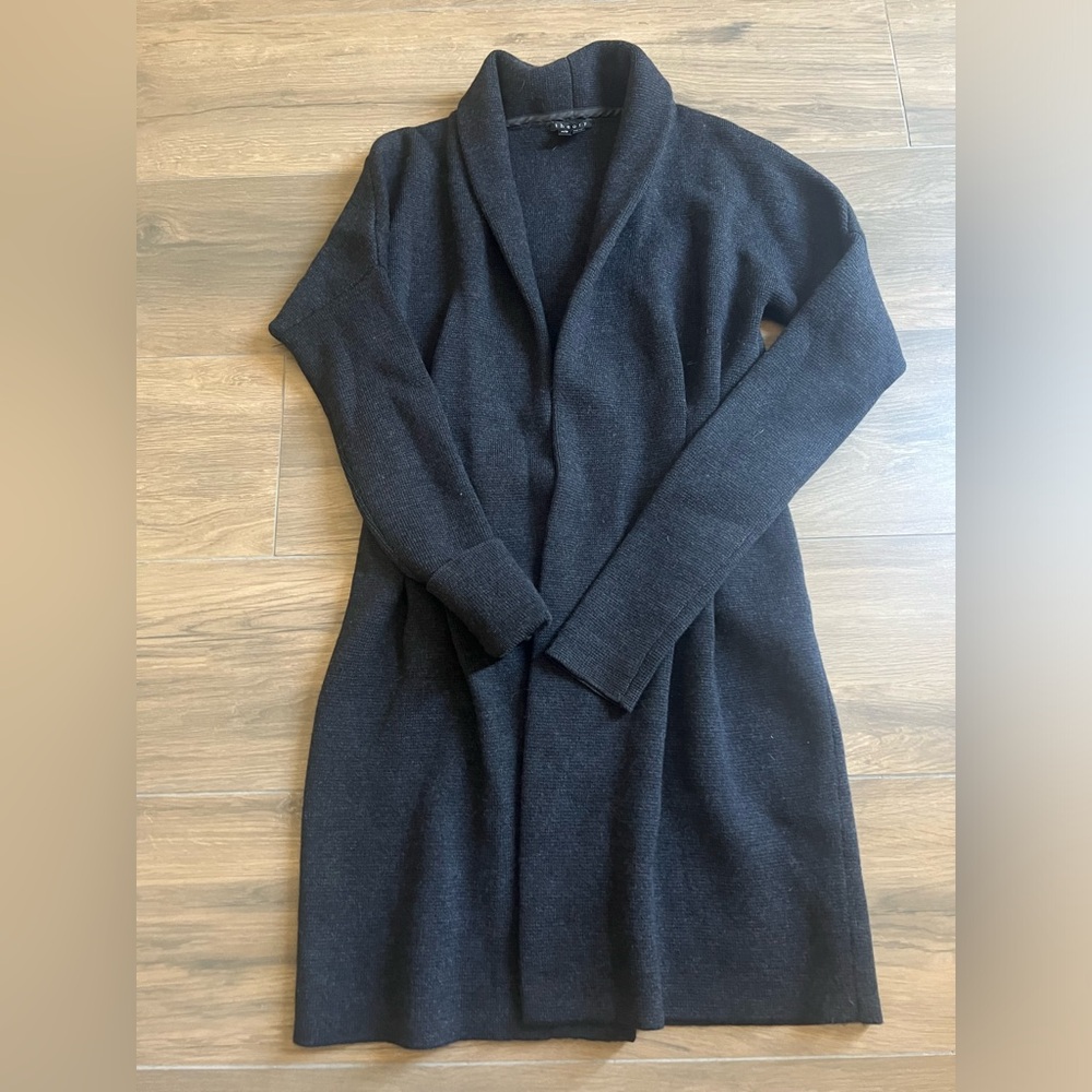 Theory 100% Cashmere Grey Open Front Soft Cozy Cardigan sz XS